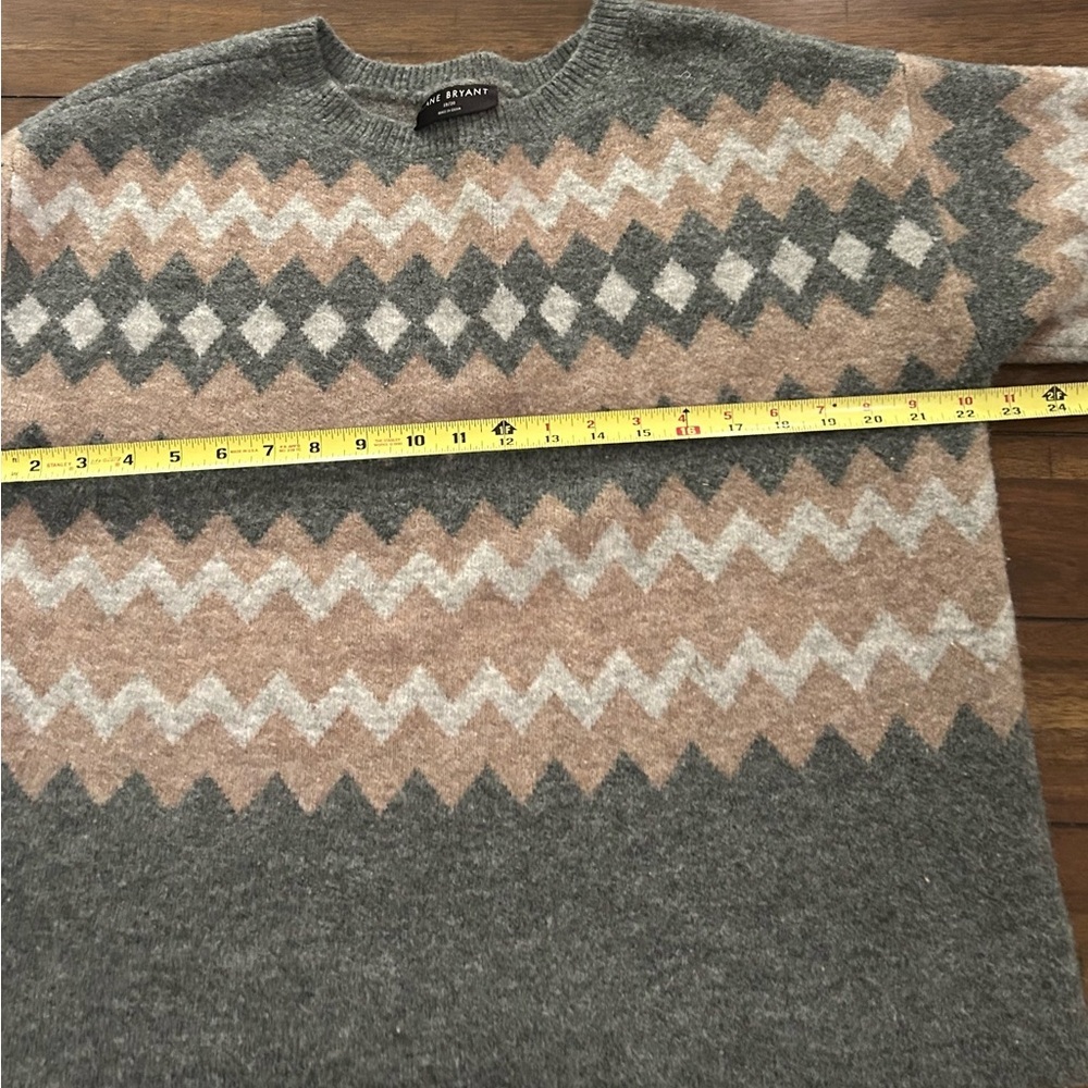 Lane Bryant Gray Bracelet-Sleeve Fair Isle Boatneck Sweater Size 18/20 - Picture 10 of 11